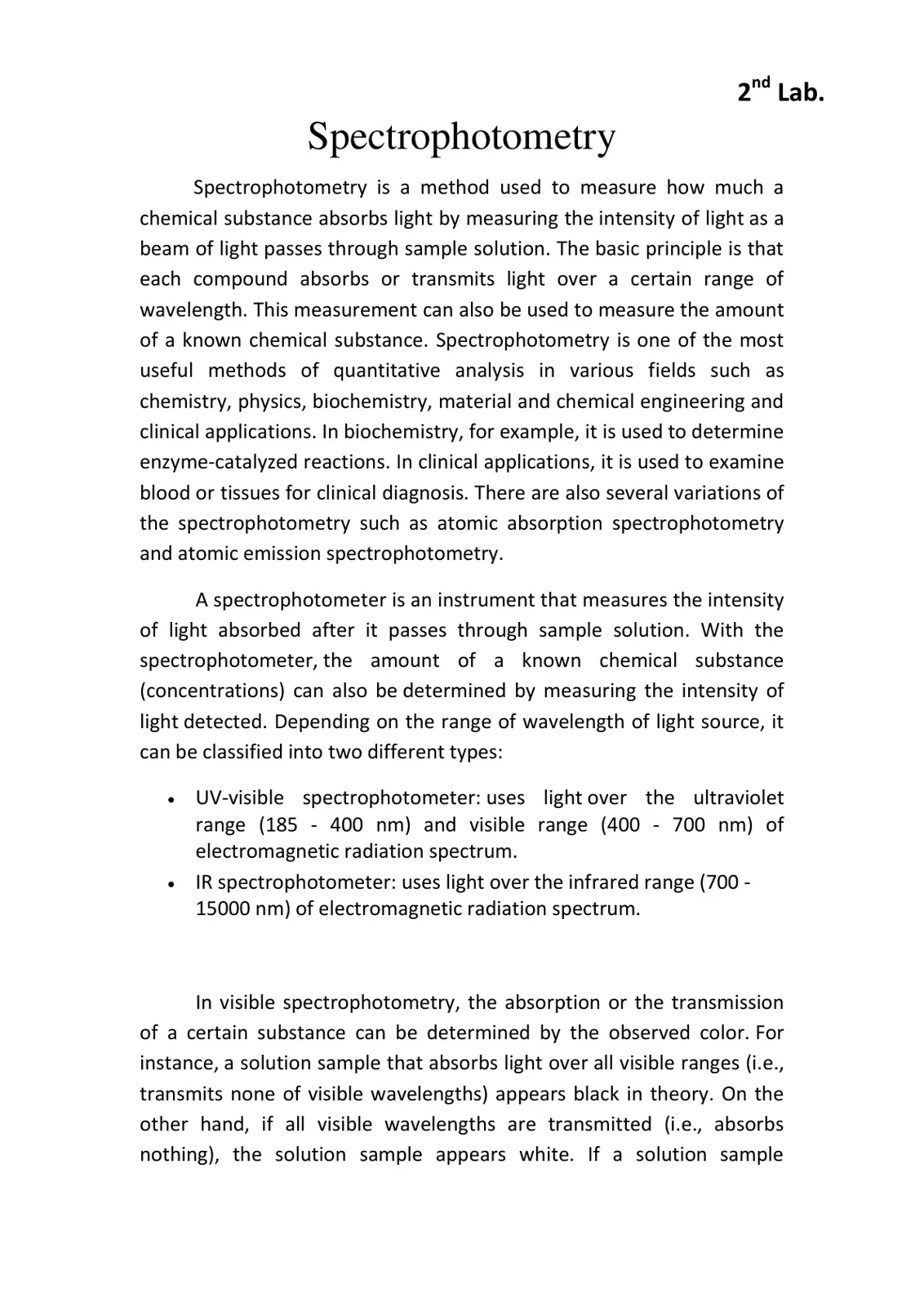 غلاف تقرير Spectrophotometry