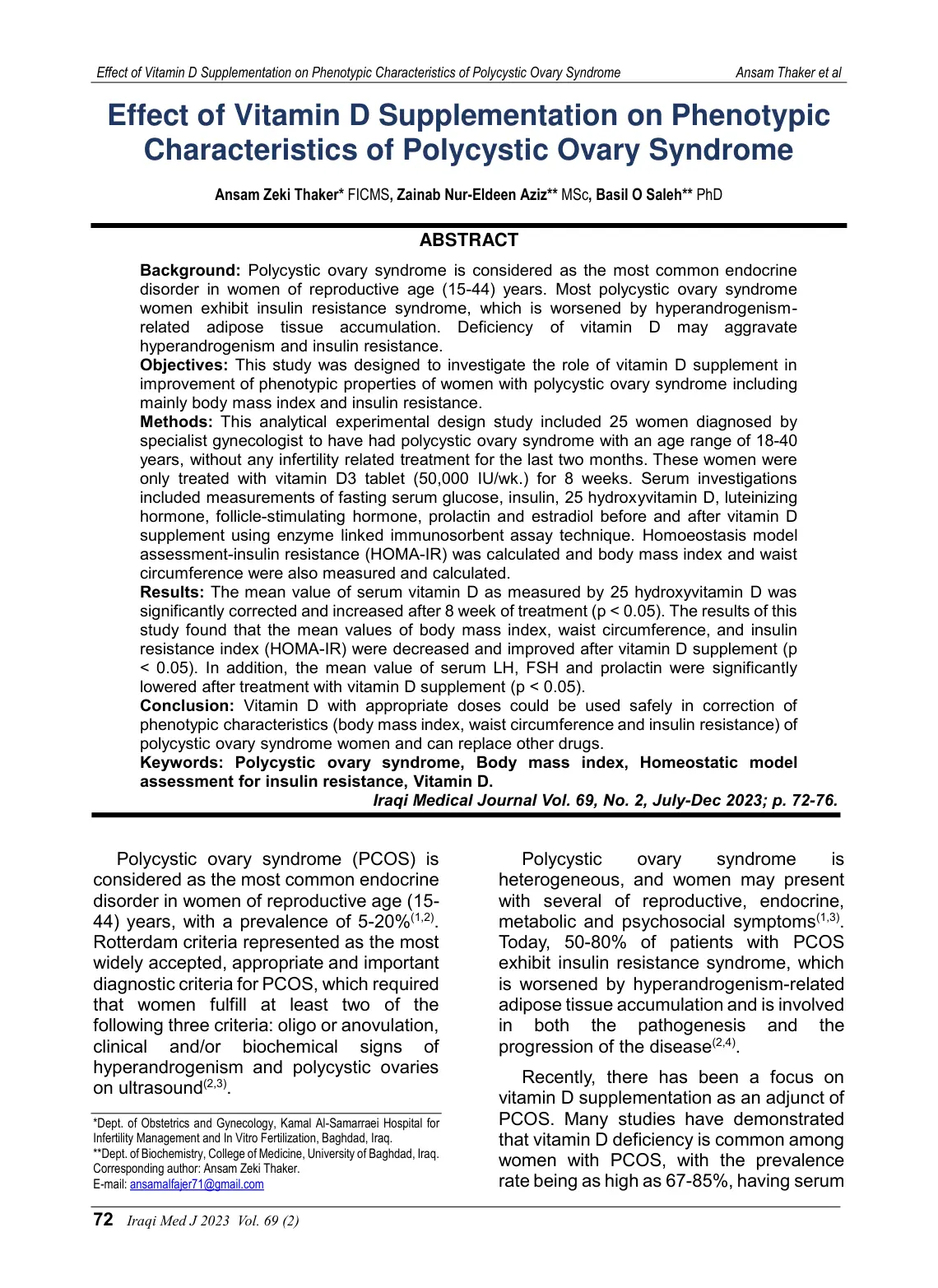 غلاف تقرير Effect of Vitamin D Supplementation on Phenotypic Characteristics of Polycystic Ovary Syndrome