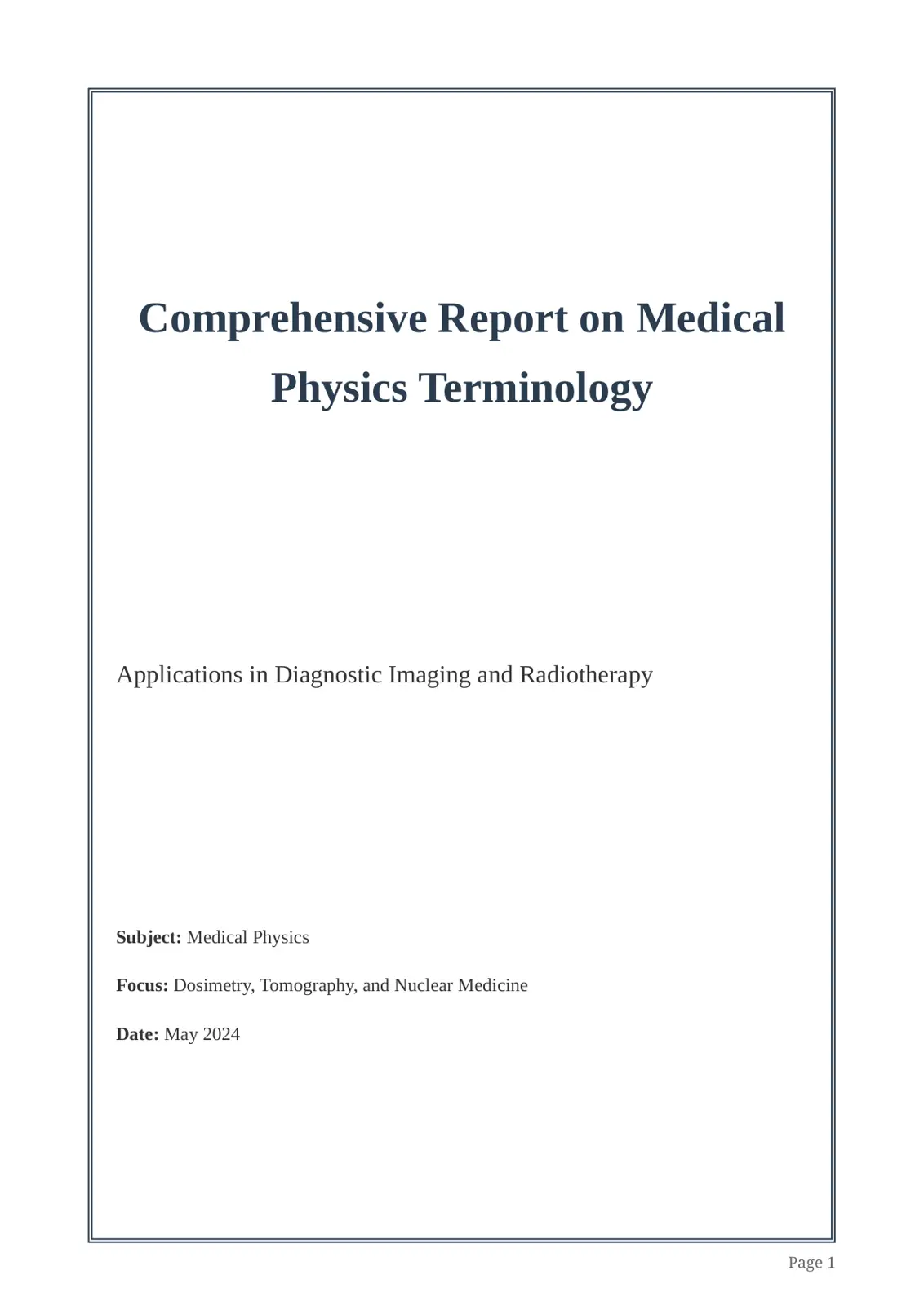 غلاف تقرير Comprehensive Report on Medical Physics Terminology