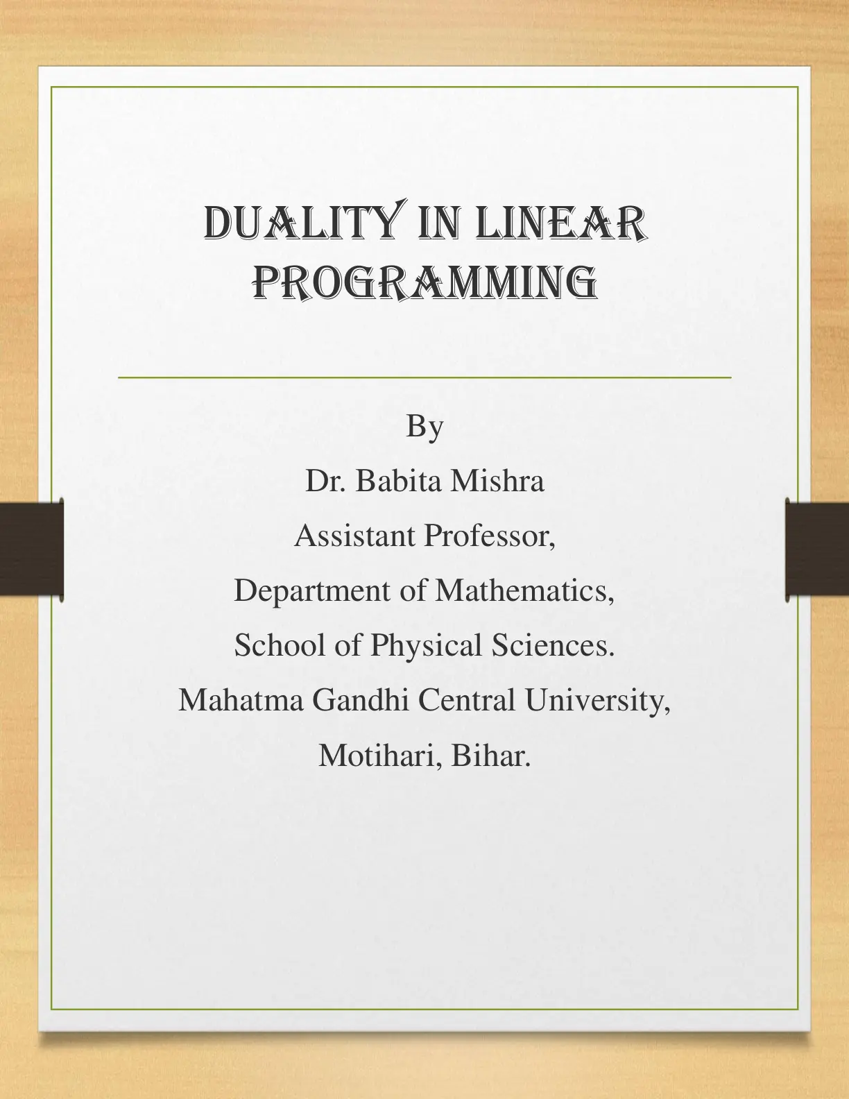 غلاف تقرير DUALITY IN LINEAR PROGRAMMING