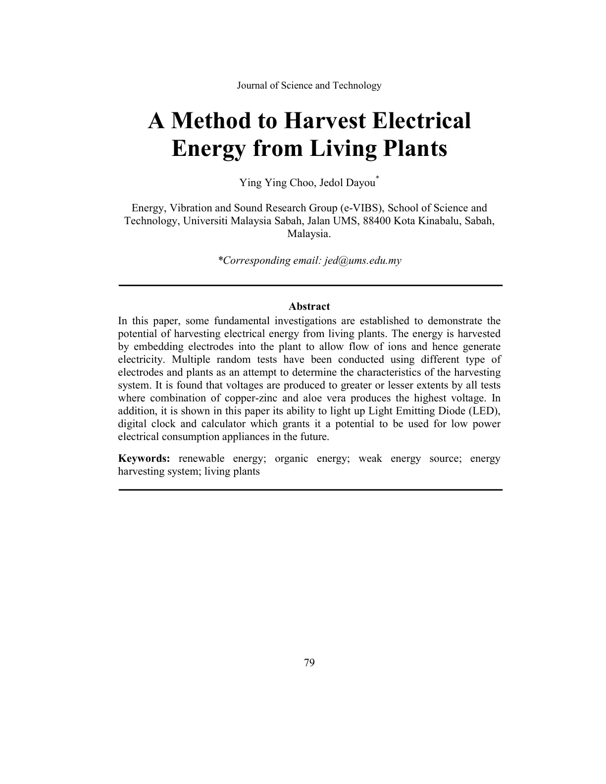 غلاف تقرير A Method to Harvest Electrical Energy from Living Plants