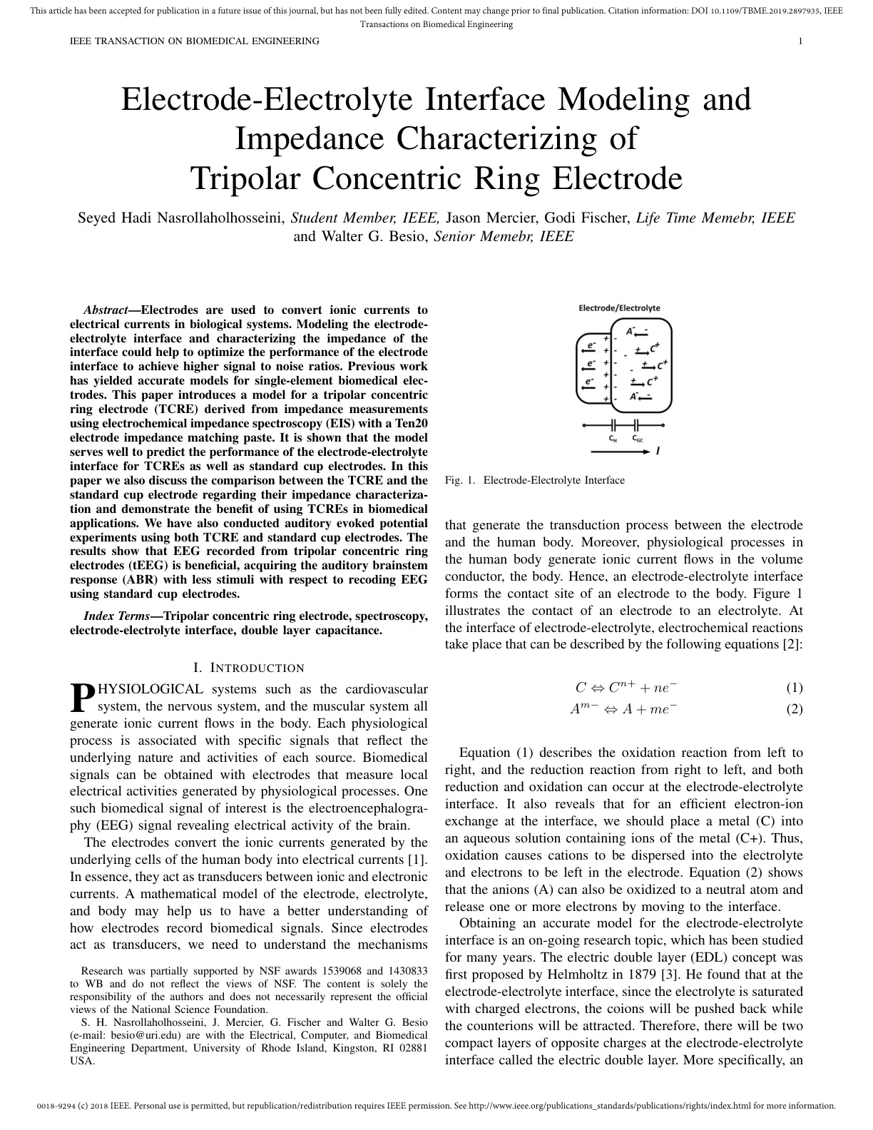 غلاف تقرير Electrode-Electrolyte Interface Modeling and Impedance Characterizing of Tripolar Concentric Ring Electrode