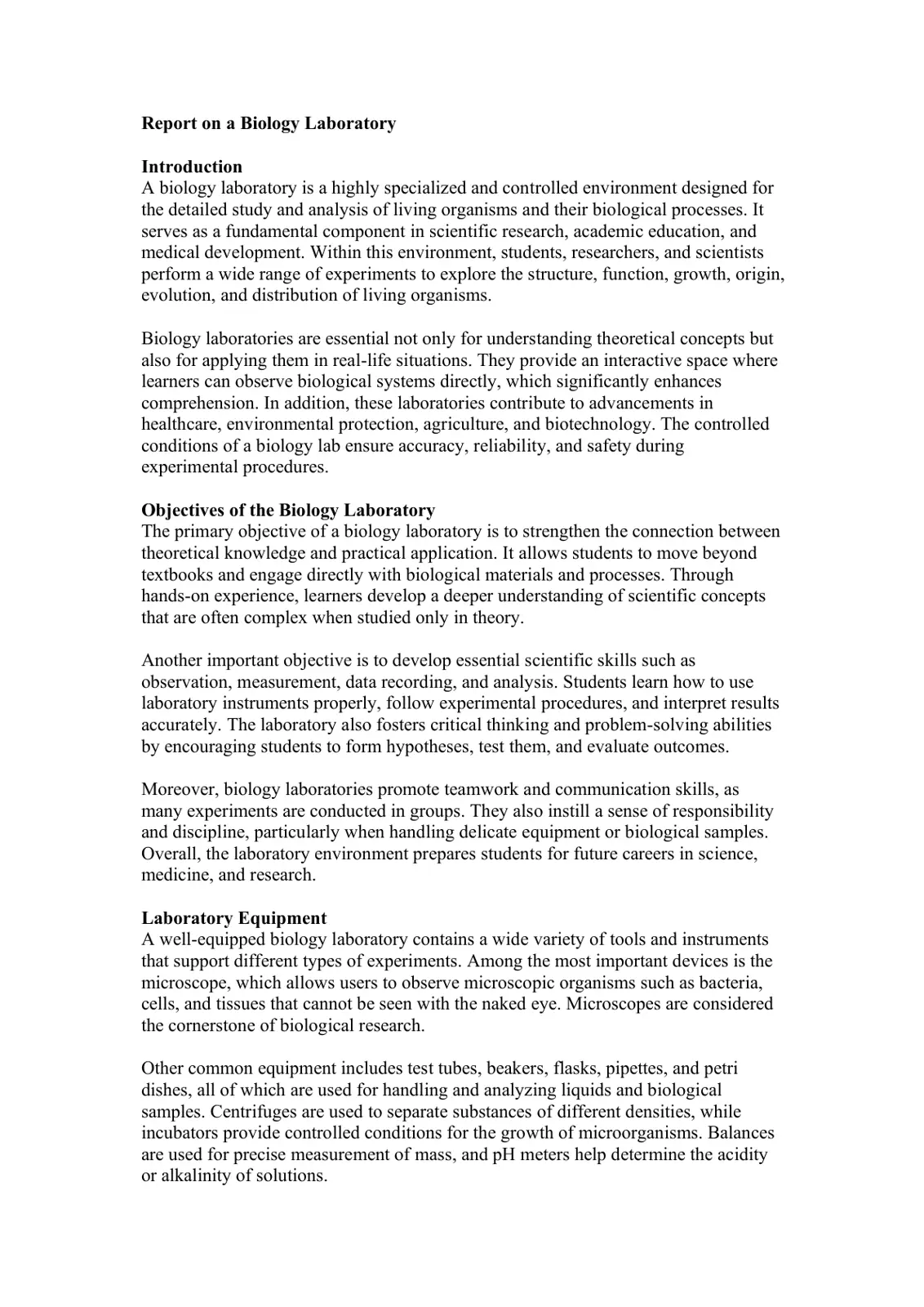 غلاف تقرير Report on a Biology Laboratory
