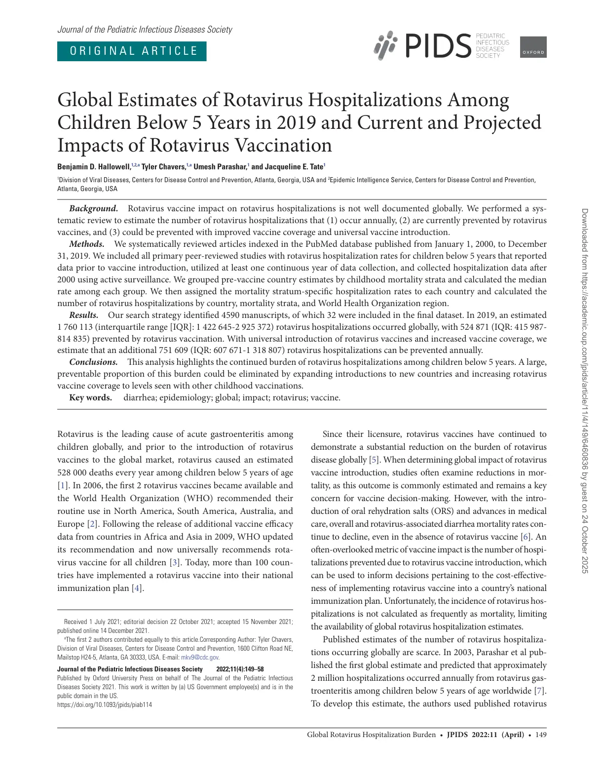 غلاف تقرير Global Estimates of Rotavirus Hospitalizations Among Children Below 5 Years in 2019 and Current and Projected Impacts of Rotavirus Vaccination