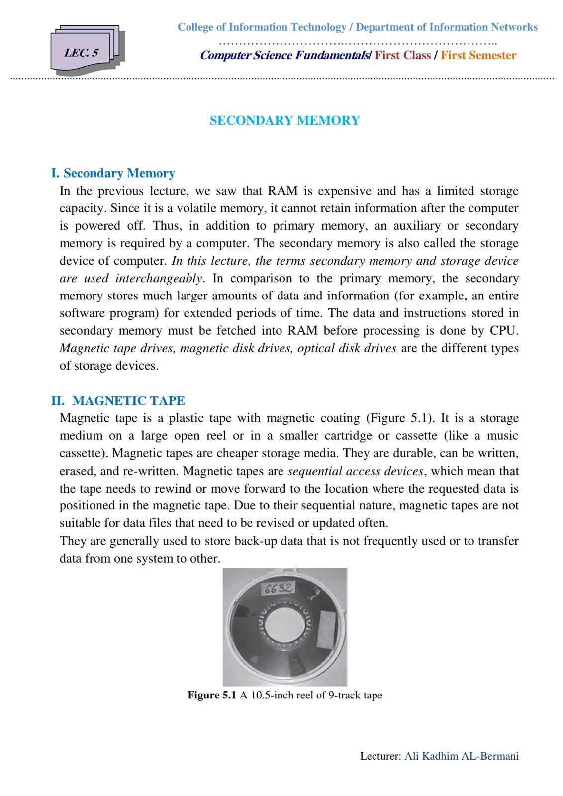 غلاف تقرير Secondary Memory