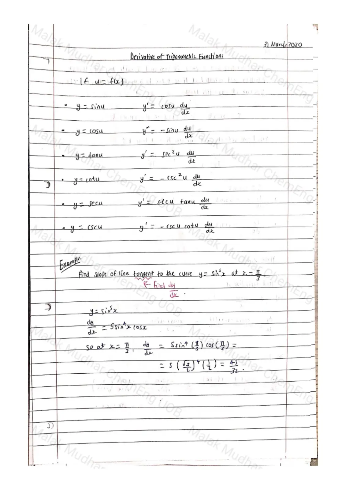 غلاف تقرير Derivative of Trigonometric Functions