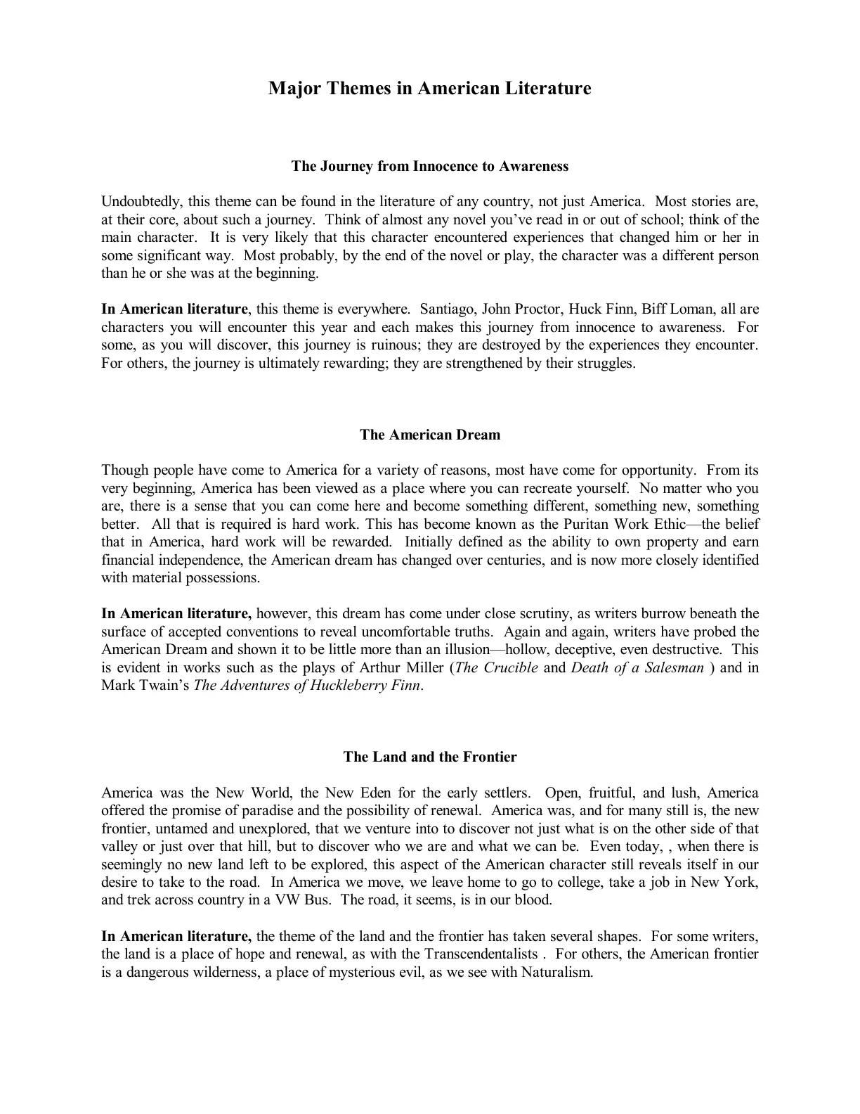 غلاف تقرير Major Themes in American Literature