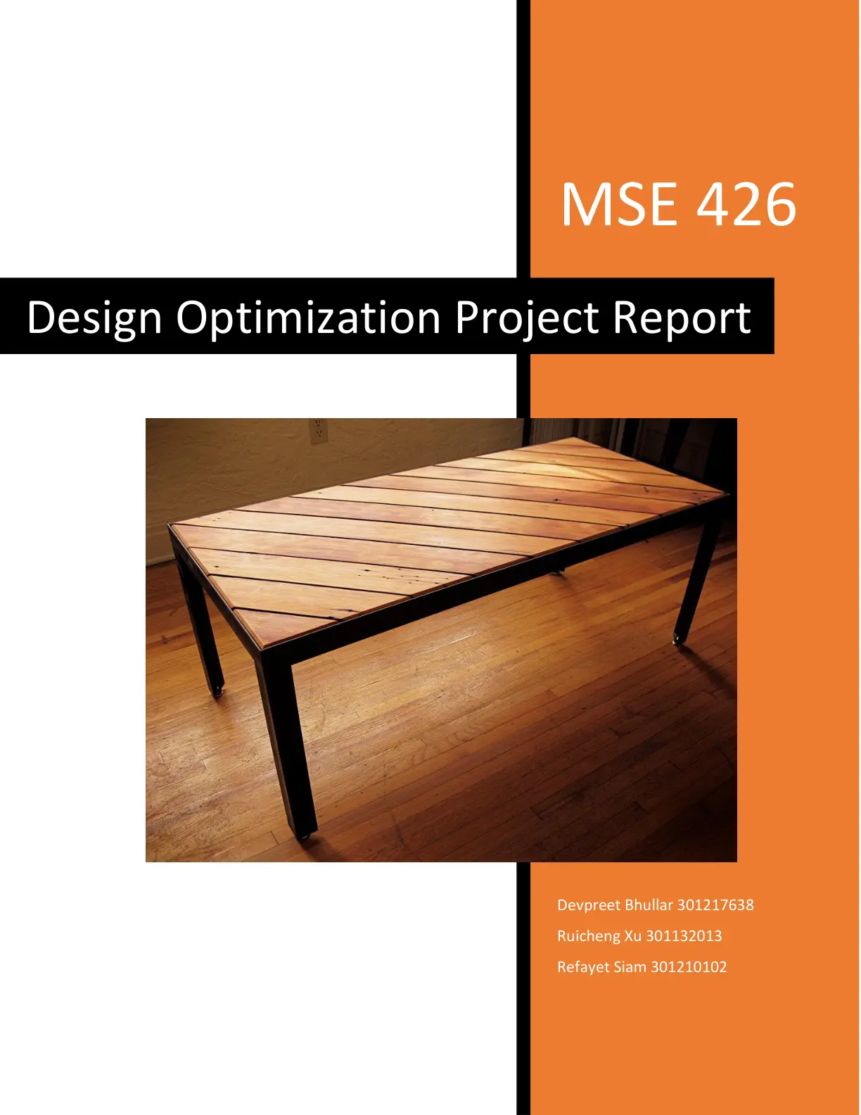 غلاف تقرير MSE 426 Design Optimization Project Report