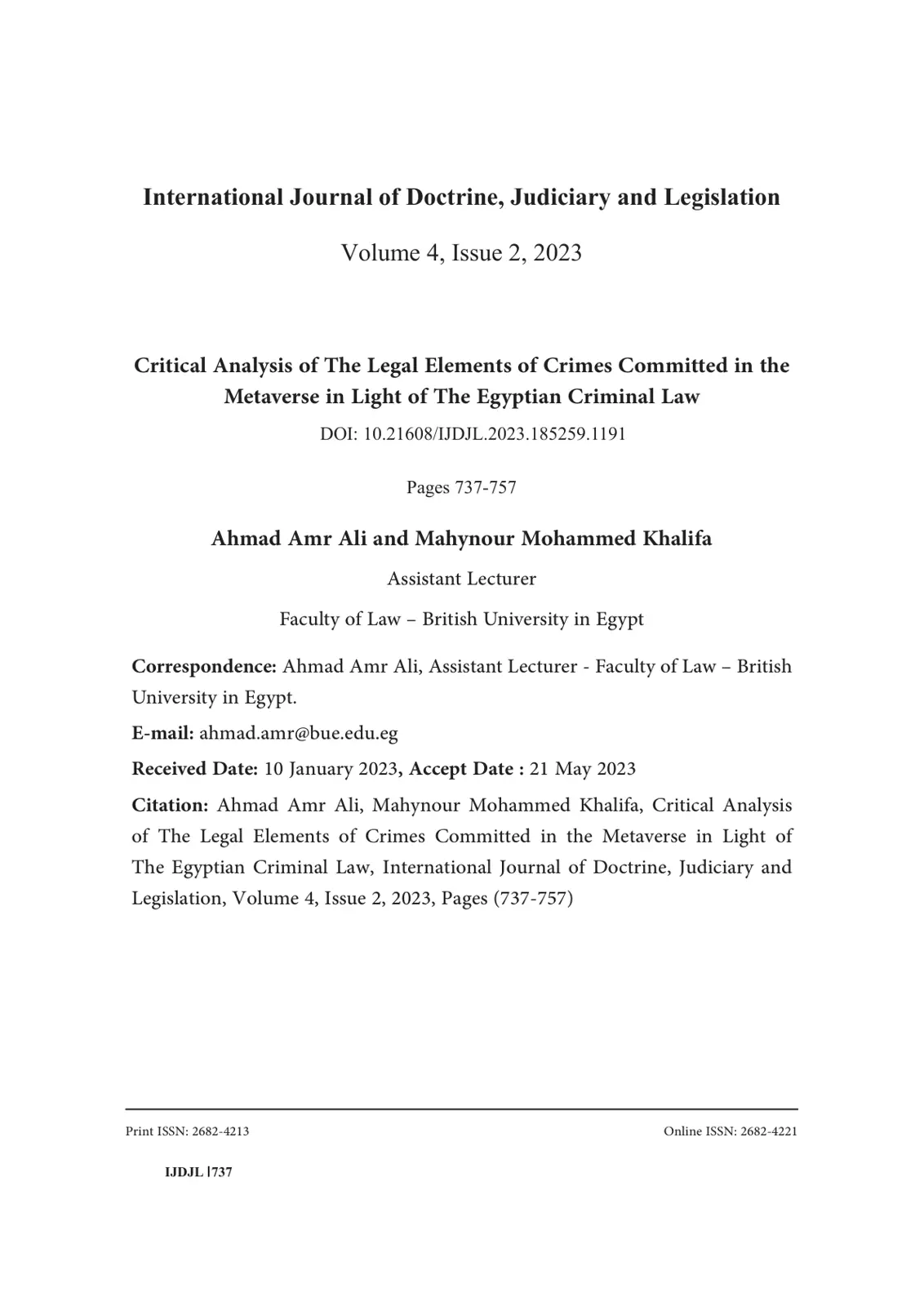 غلاف تقرير Critical Analysis of The Legal Elements of Crimes Committed in the Metaverse in Light of The Egyptian Criminal Law
