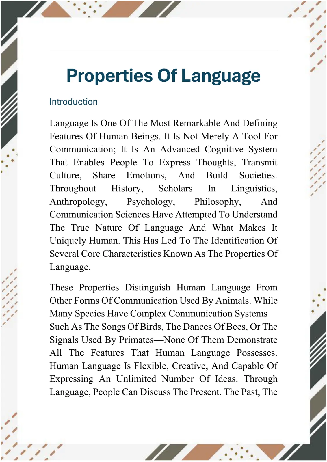 غلاف تقرير Properties Of Language