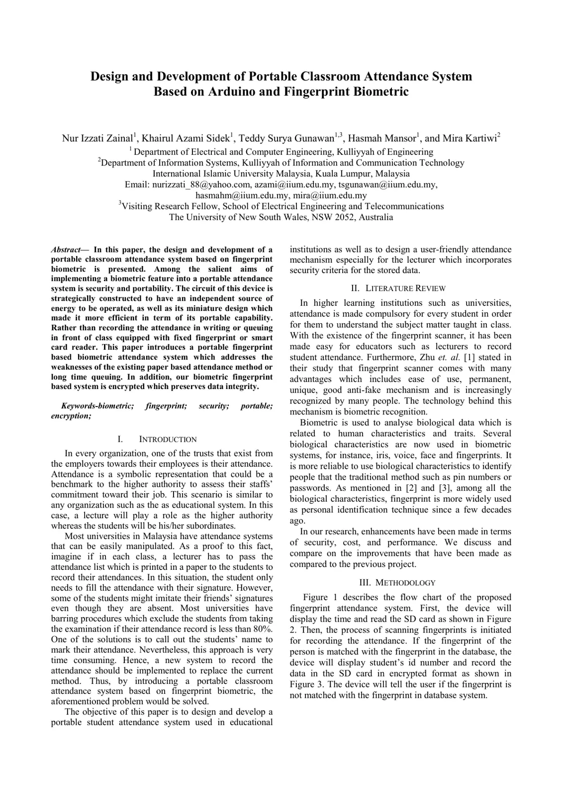غلاف تقرير Design and Development of Portable Classroom Attendance System Based on Arduino and Fingerprint Biometric