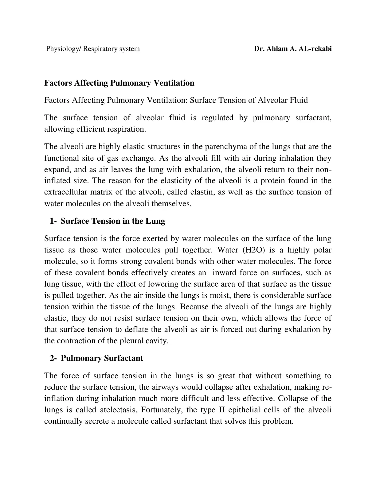 غلاف تقرير Physiology/ Respiratory system: Factors Affecting Pulmonary Ventilation