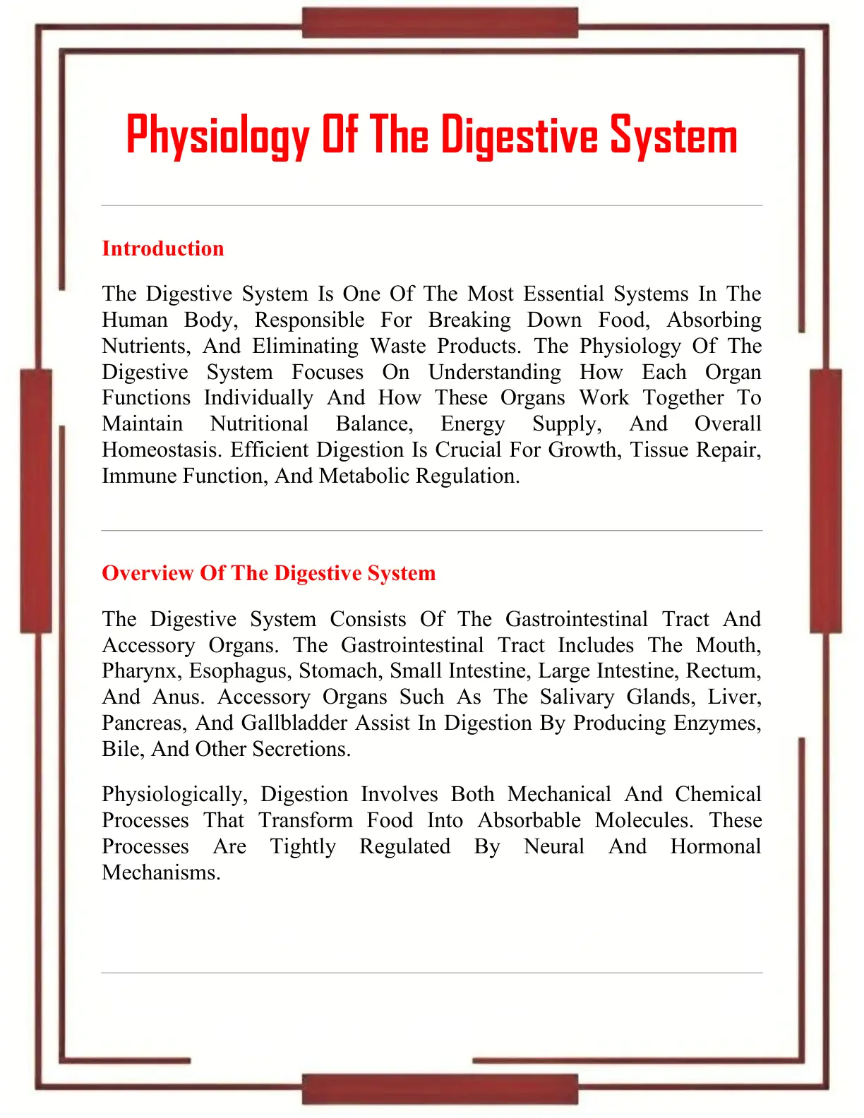 غلاف تقرير Physiology Of The Digestive System