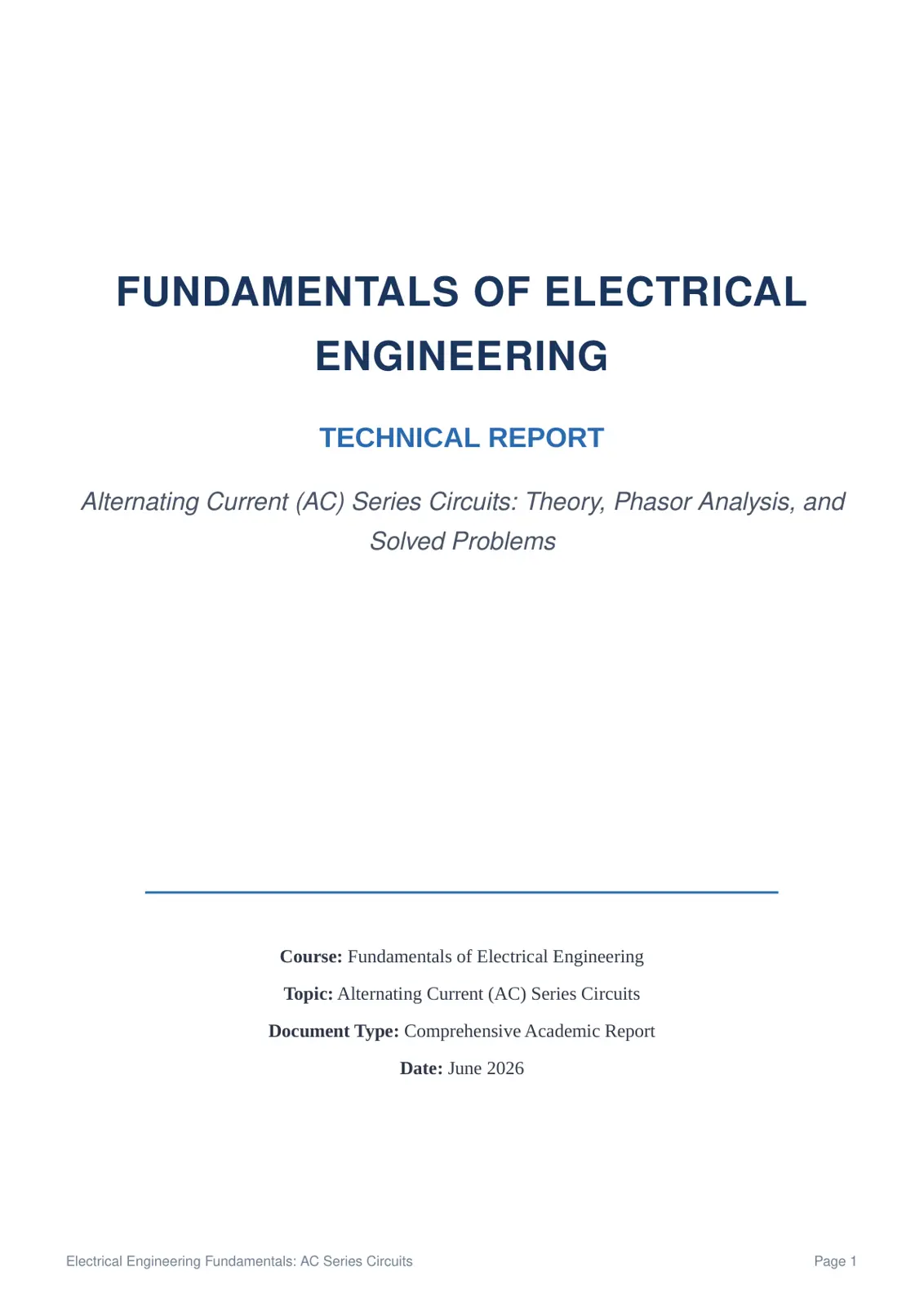 غلاف تقرير FUNDAMENTALS OF ELECTRICAL ENGINEERING TECHNICAL REPORT
