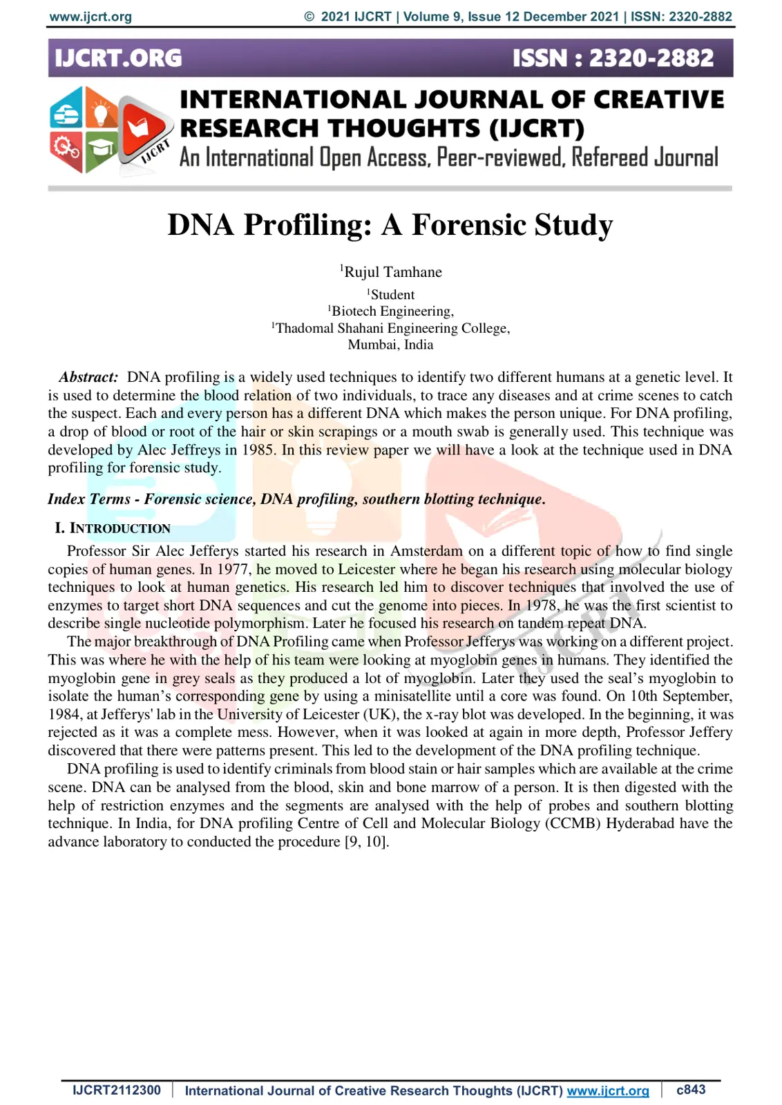 غلاف تقرير DNA Profiling: A Forensic Study