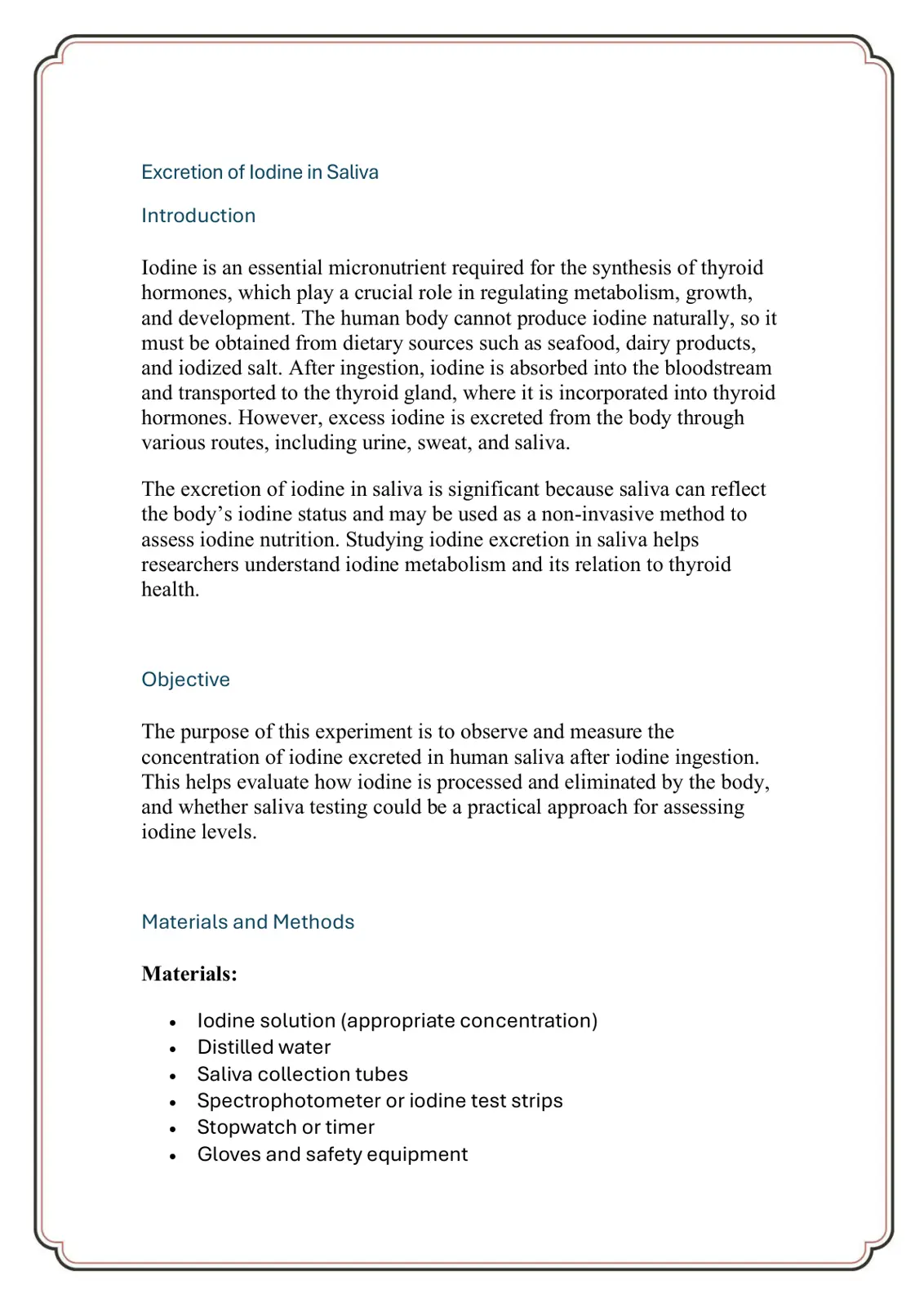 غلاف تقرير Excretion of Iodine in Saliva