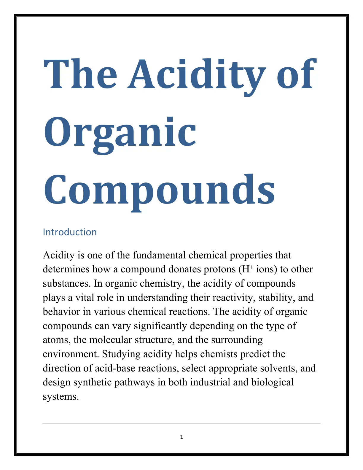 غلاف تقرير The Acidity of Organic Compounds