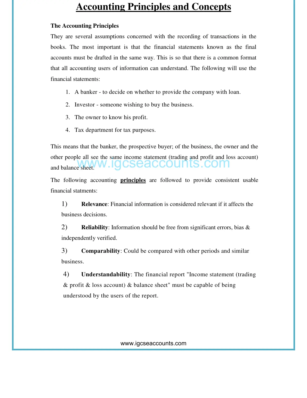 غلاف تقرير Accounting Principles and Concepts