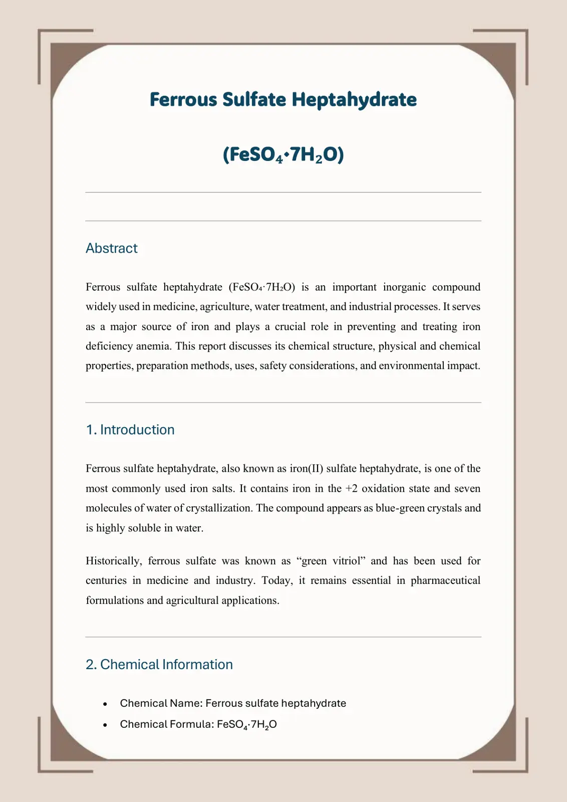 غلاف تقرير Ferrous Sulfate Heptahydrate (FeSO4·7H2O)