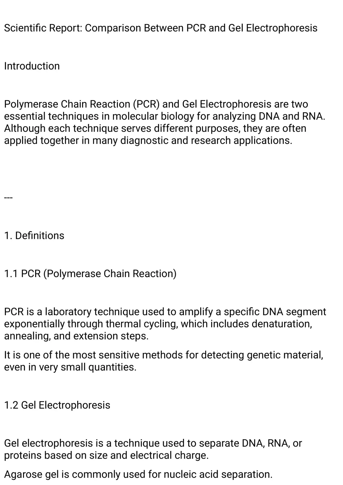 غلاف تقرير Scientific Report: Comparison Between PCR and Gel Electrophoresis