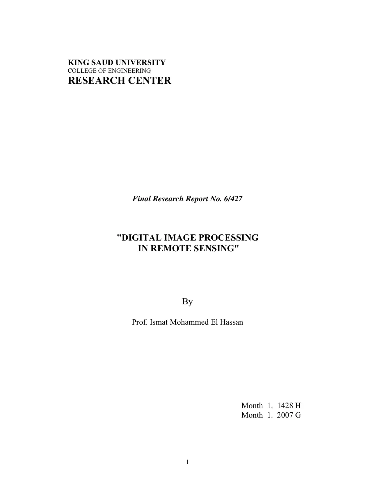 غلاف تقرير Digital Image Processing in Remote Sensing