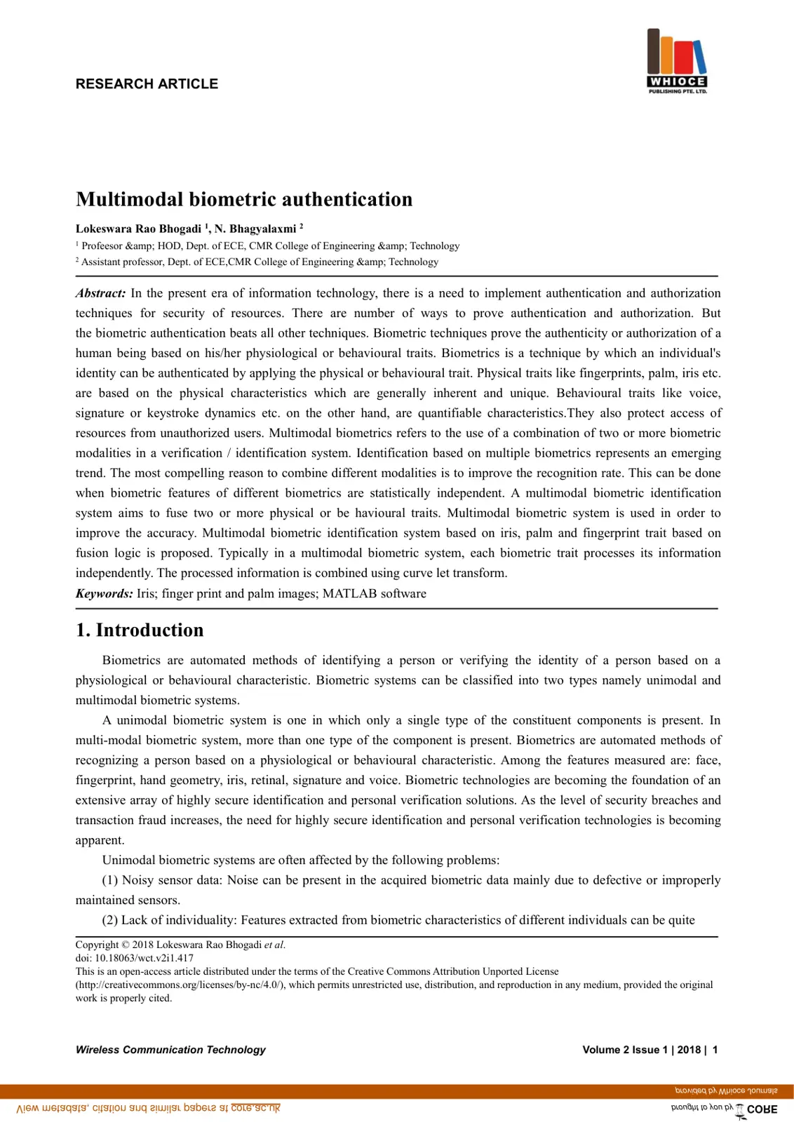 غلاف تقرير Multimodal biometric authentication