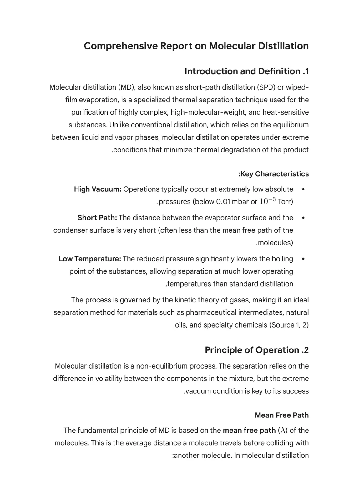 غلاف تقرير Comprehensive Report on Molecular Distillation
