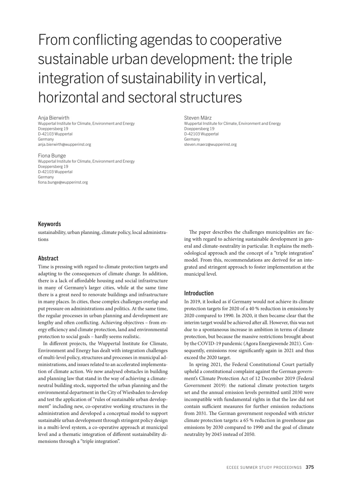 غلاف تقرير From conflicting agendas to cooperative sustainable urban development: the triple integration of sustainability in vertical, horizontal and sectoral structures