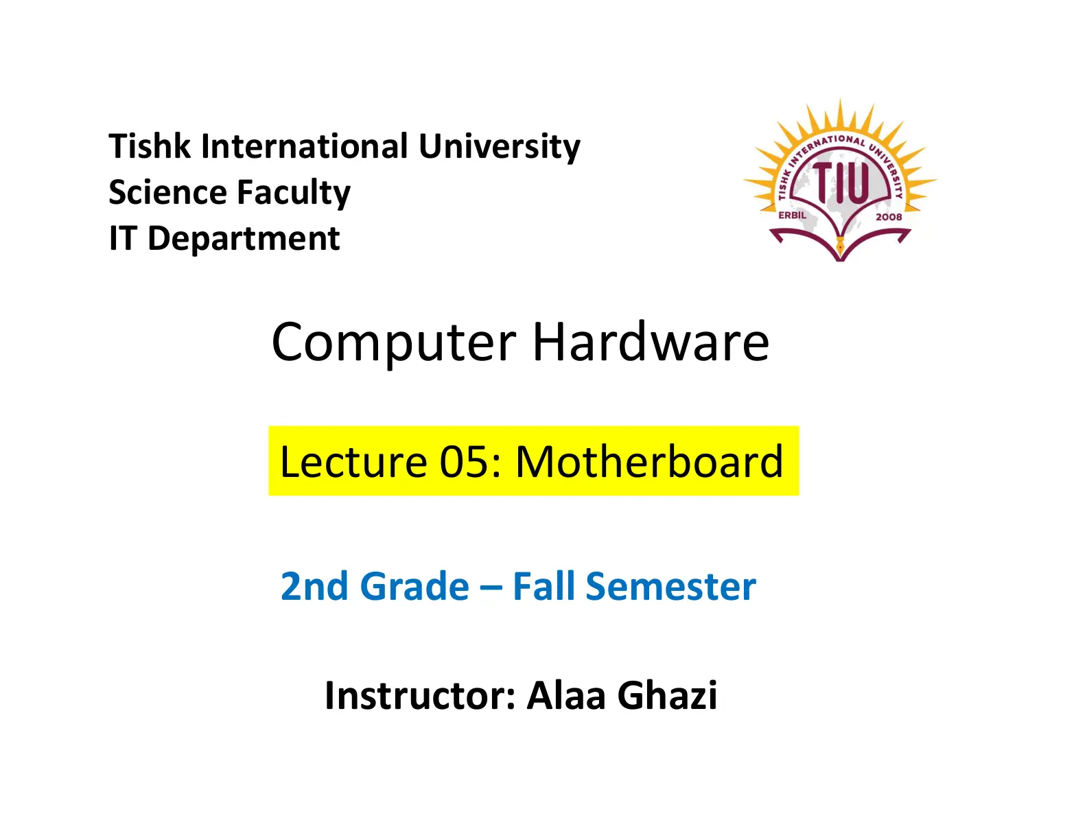 غلاف تقرير Computer Hardware - Motherboard