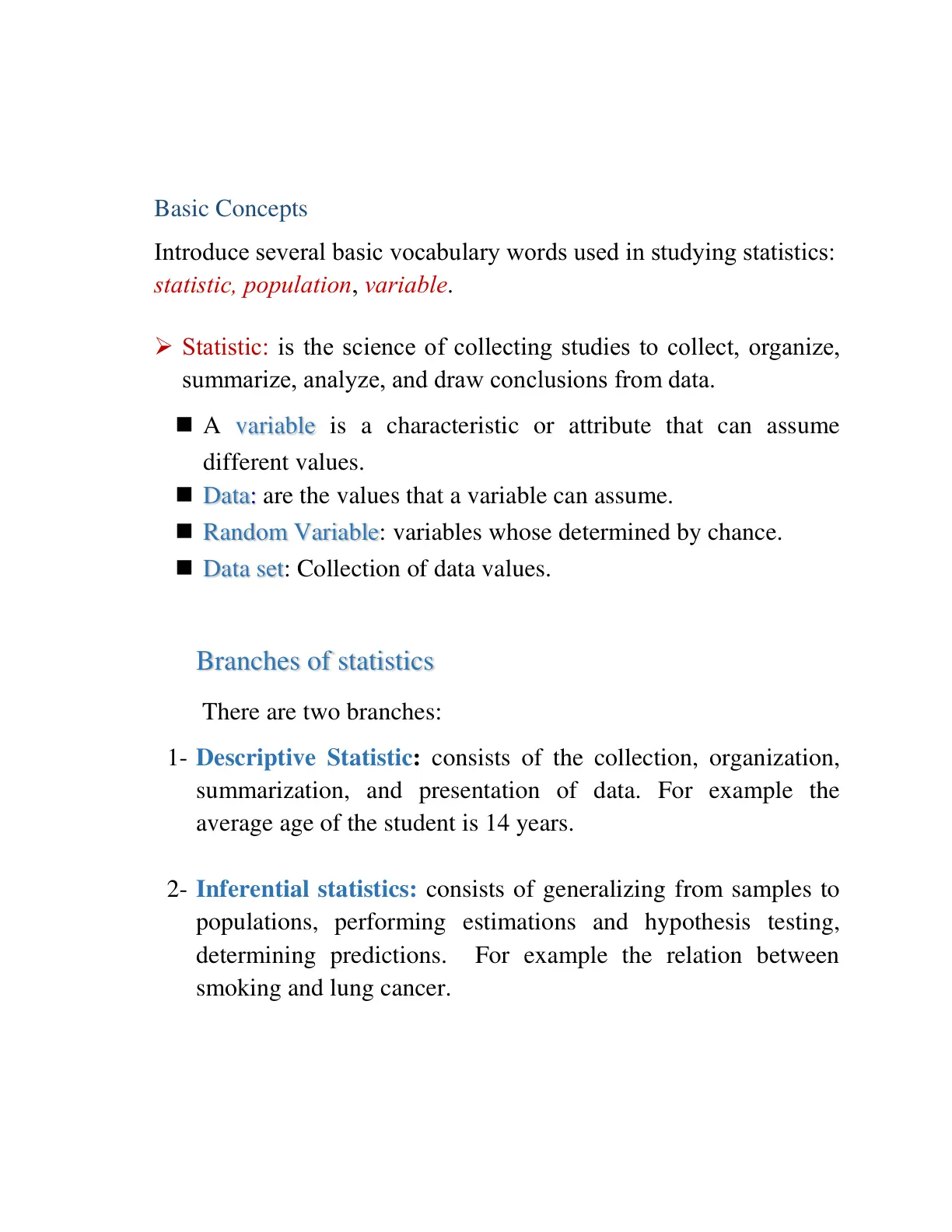 غلاف تقرير Basic Concepts of Statistics