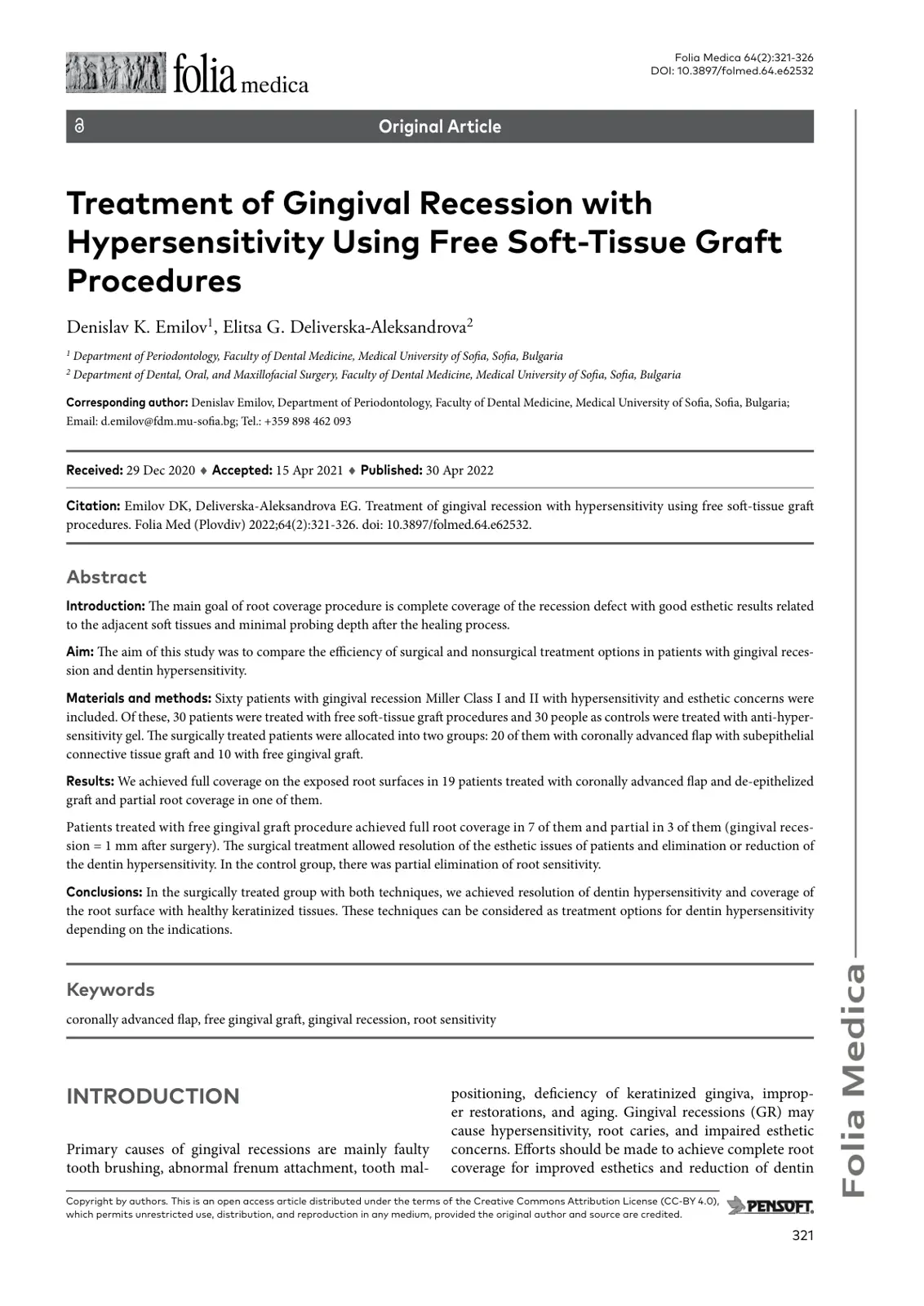غلاف تقرير Treatment of Gingival Recession with Hypersensitivity Using Free Soft-Tissue Graft Procedures