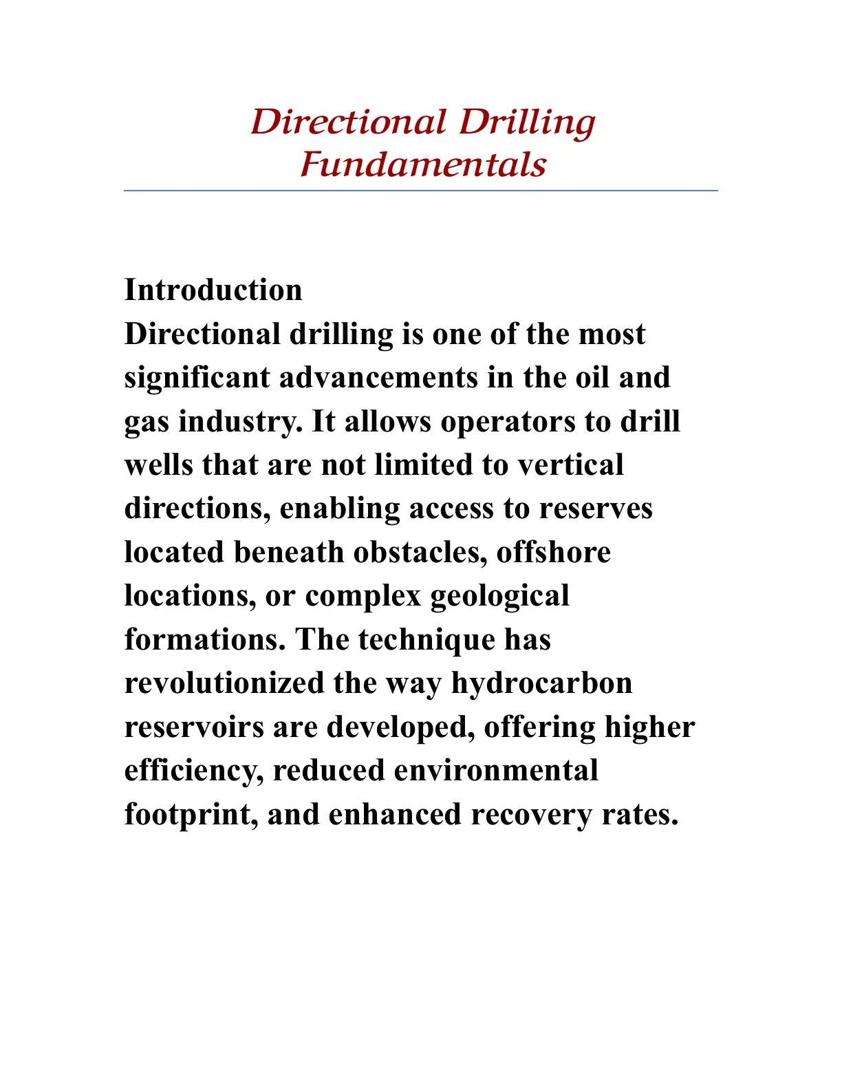 غلاف تقرير Directional Drilling Fundamentals: Introduction