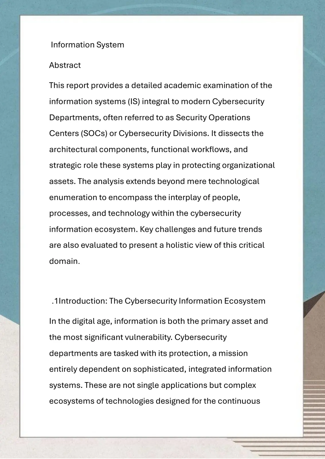 غلاف تقرير Information System