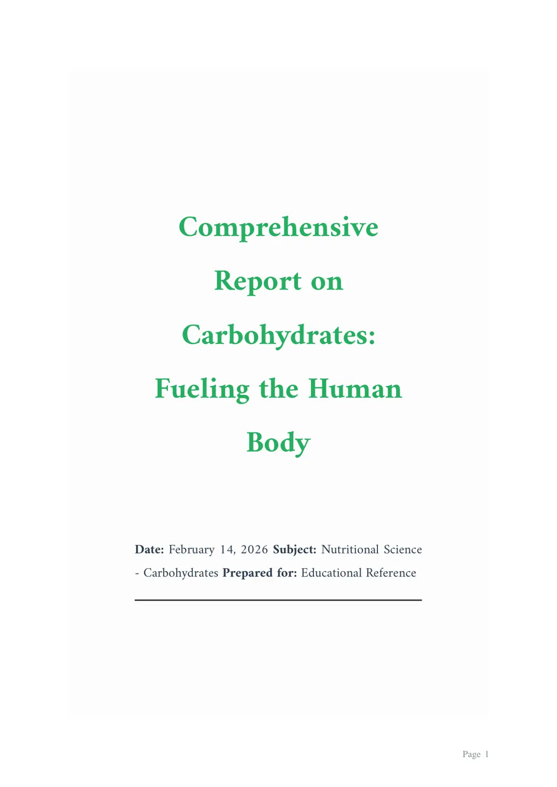 غلاف تقرير Comprehensive Report on Carbohydrates: Fueling the Human Body