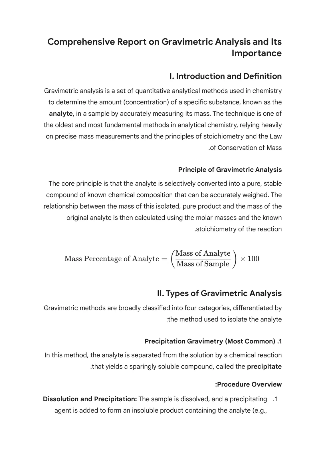 غلاف تقرير Comprehensive Report on Gravimetric Analysis and Its Importance