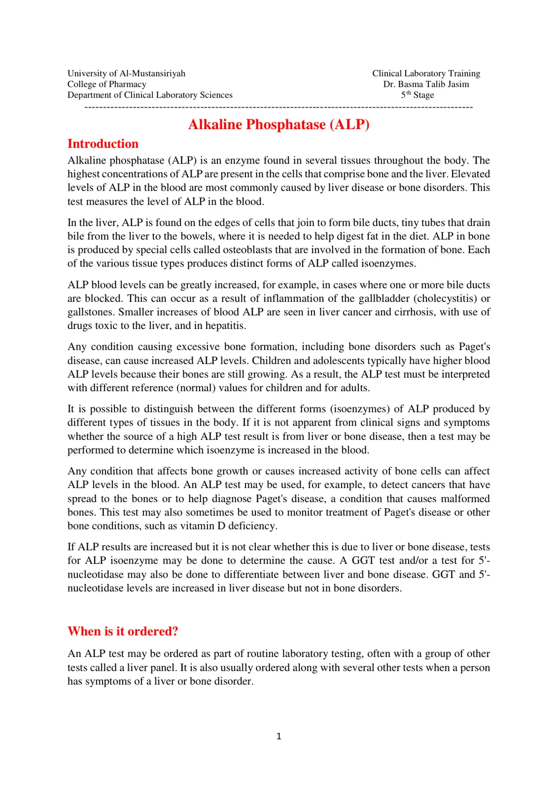 غلاف تقرير Alkaline Phosphatase (ALP) Clinical Laboratory Training