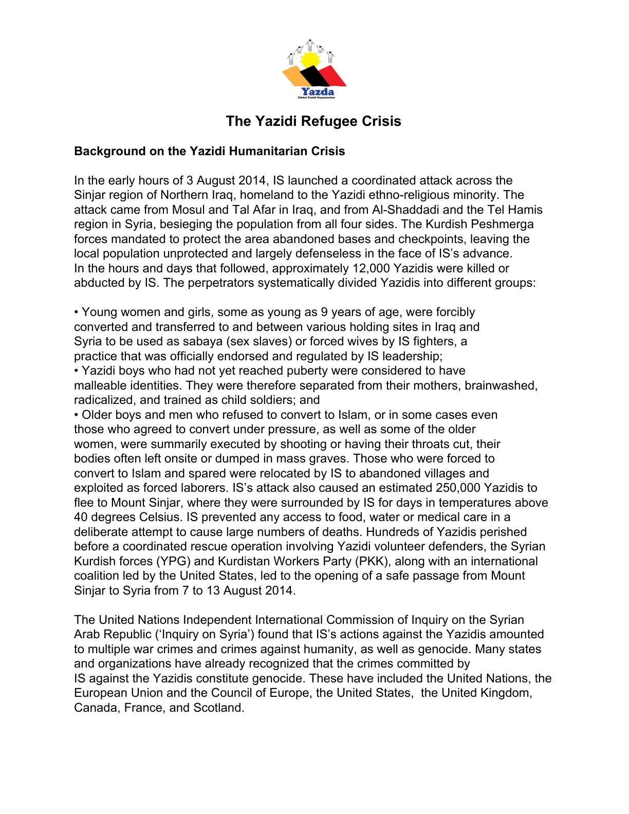 غلاف تقرير The Yazidi Refugee Crisis