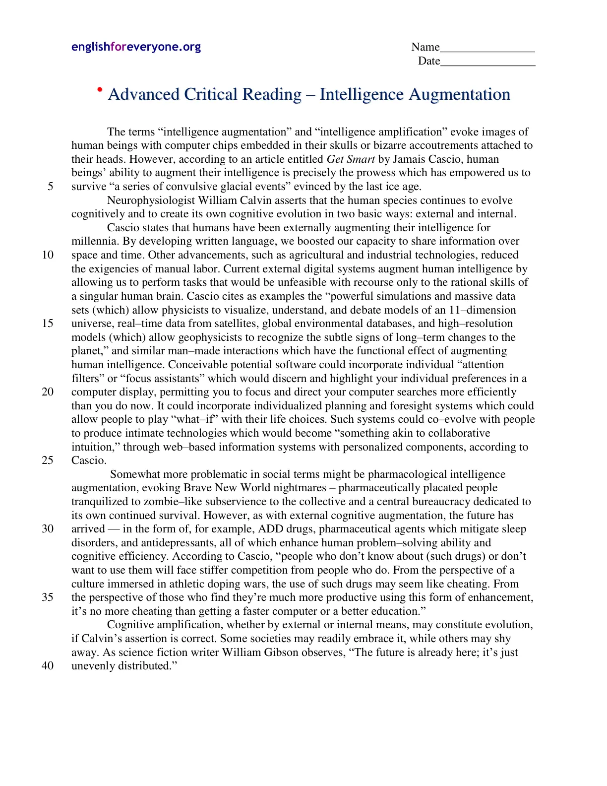 غلاف تقرير Advanced Critical Reading - Intelligence Augmentation
