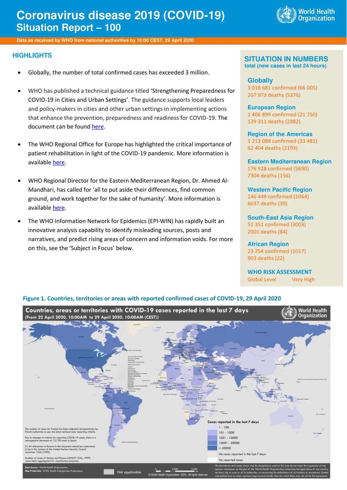 غلاف تقرير Coronavirus disease 2019 (COVID-19) Situation Report - 100