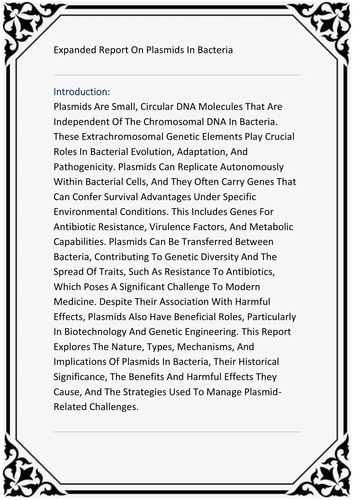 غلاف تقرير Expanded Report On Plasmids In Bacteria