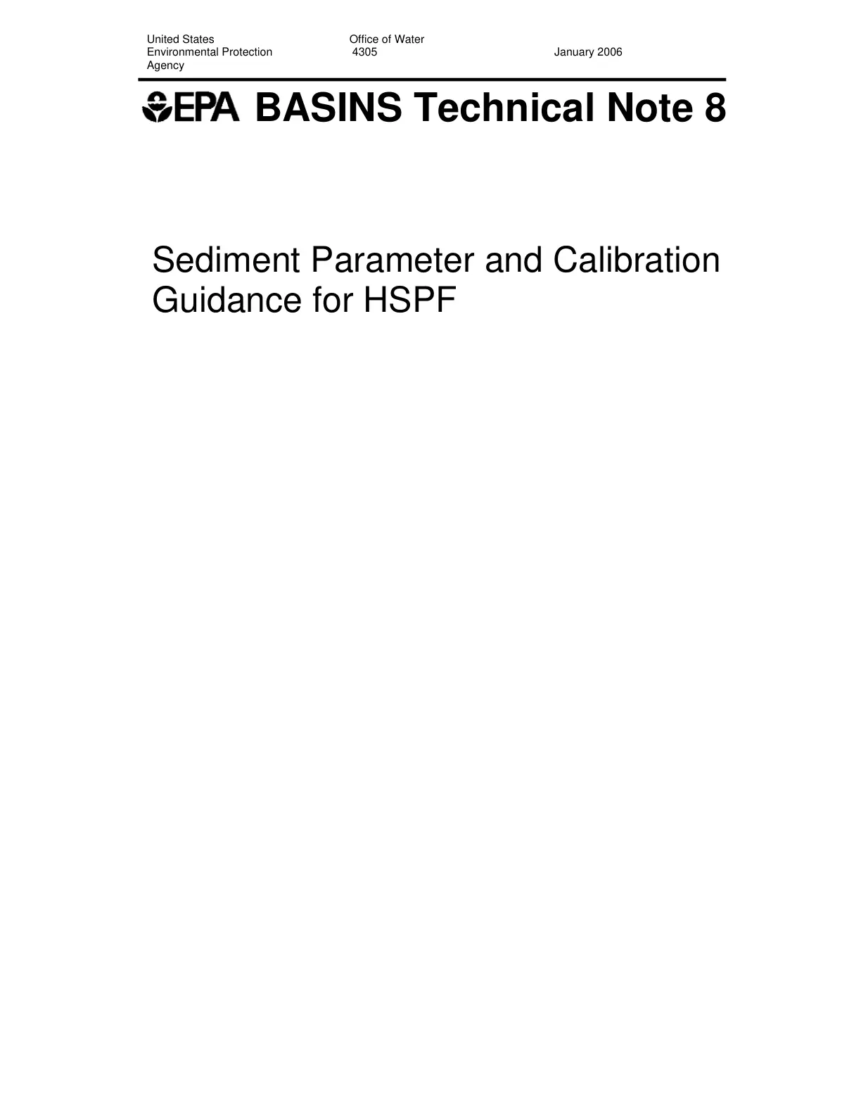 غلاف تقرير EPA BASINS Technical Note 8: Sediment Parameter and Calibration Guidance for HSPF