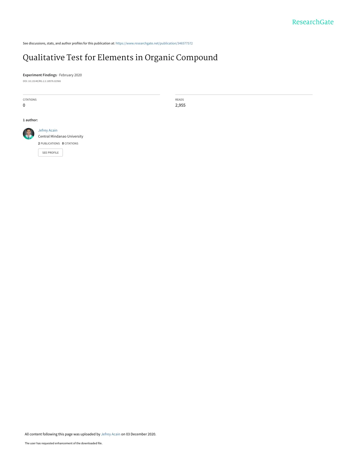 غلاف تقرير Qualitative Test for Elements in Organic Compound