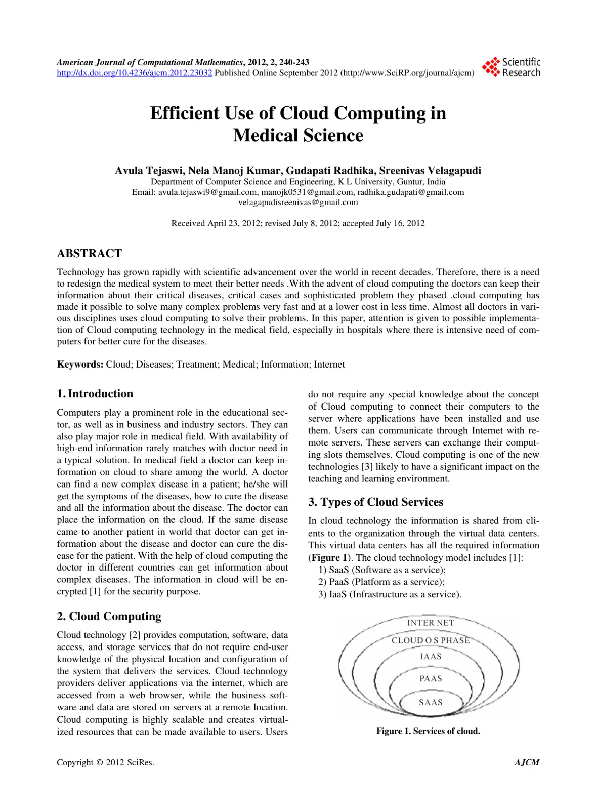 غلاف تقرير Efficient Use of Cloud Computing in Medical Science
