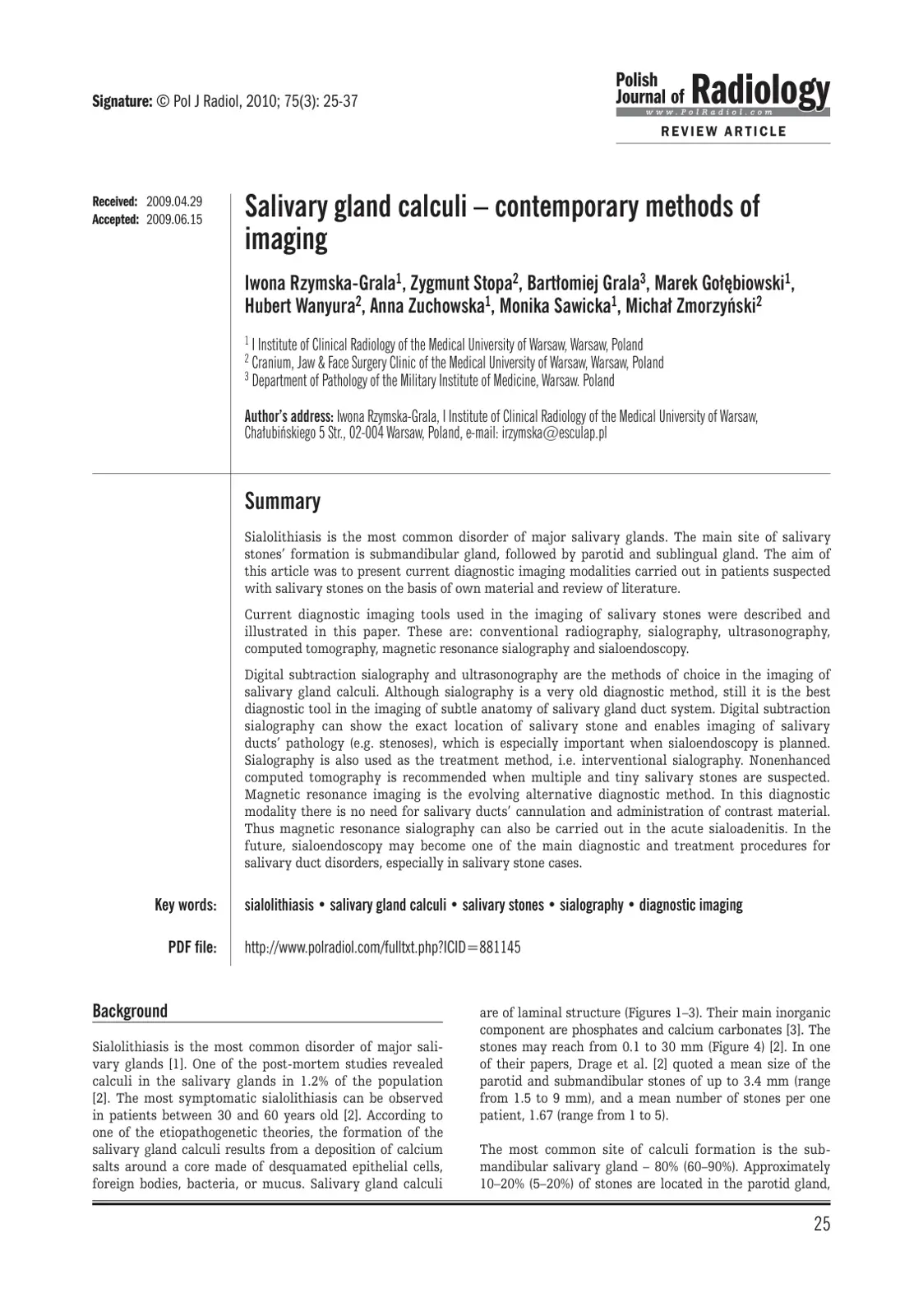 غلاف تقرير Salivary gland calculi - contemporary methods of imaging