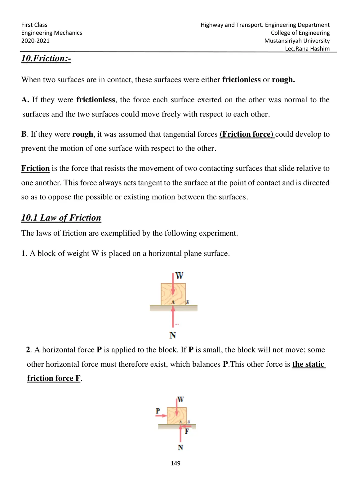 غلاف تقرير Engineering Mechanics - Friction