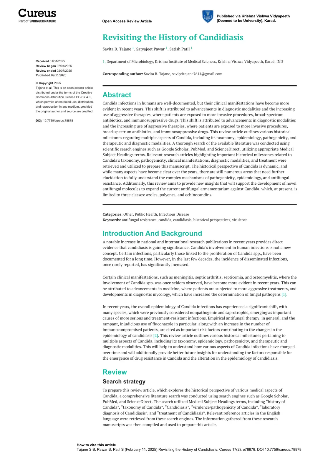 غلاف تقرير Revisiting the History of Candidiasis