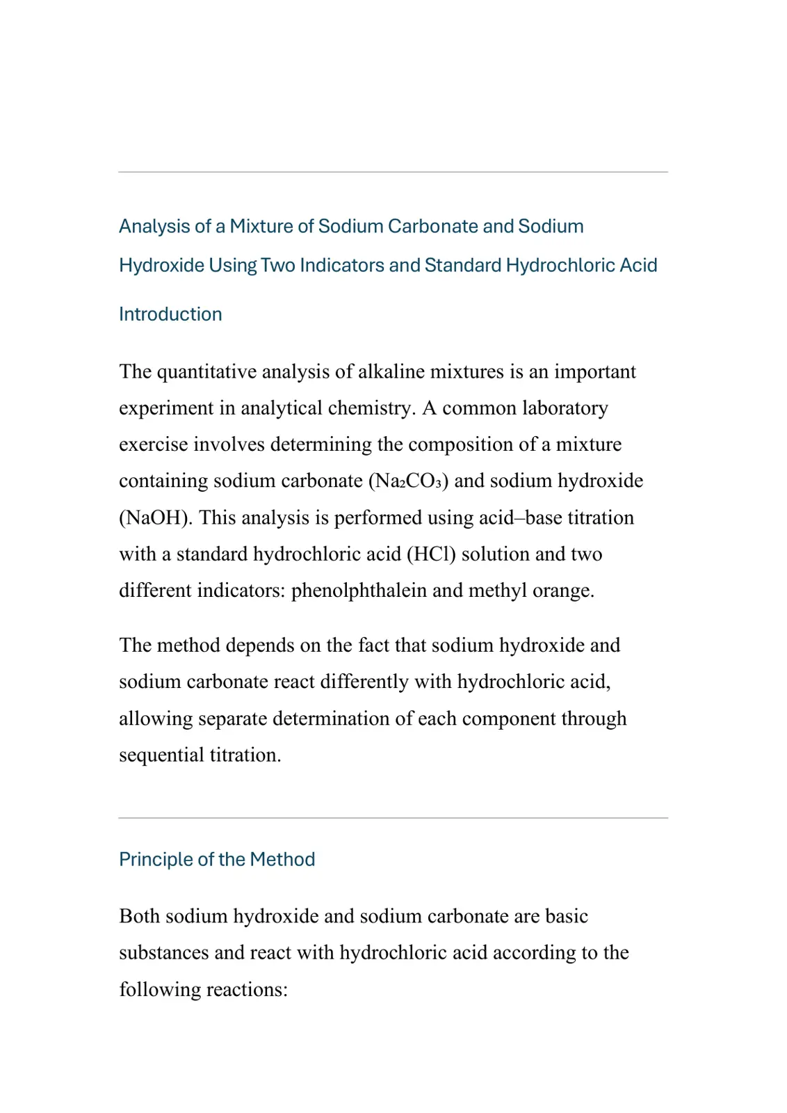 غلاف تقرير Analysis of a Mixture of Sodium Carbonate and Sodium Hydroxide Using Two Indicators and Standard Hydrochloric Acid