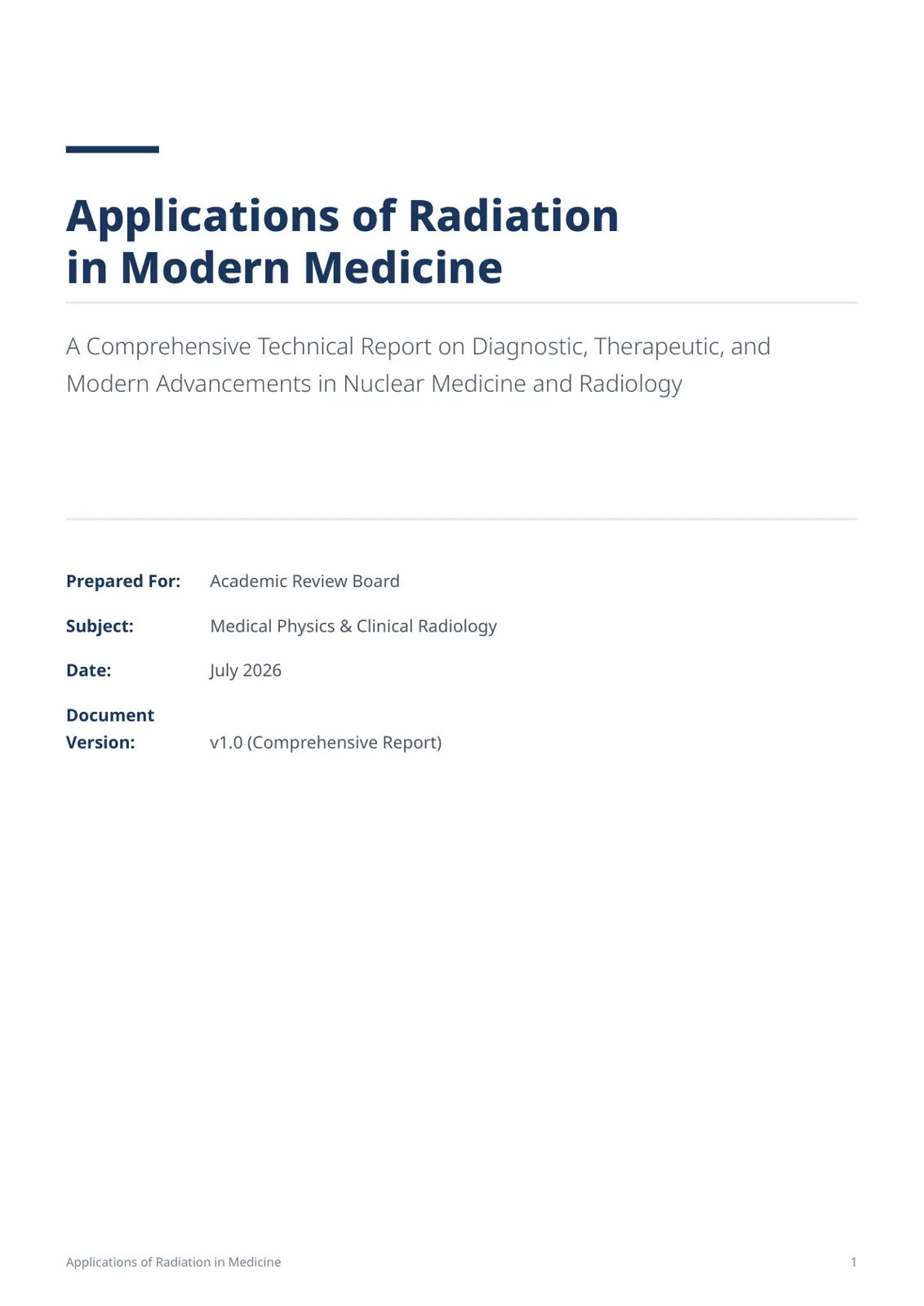 غلاف تقرير Applications of Radiation in Modern Medicine