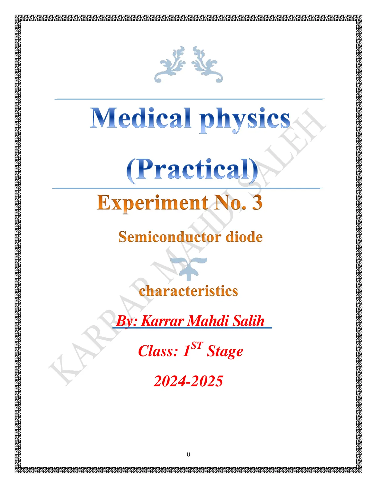 غلاف تقرير Medical physics (Practical) - Experiment 3: Semiconductor diode characteristics