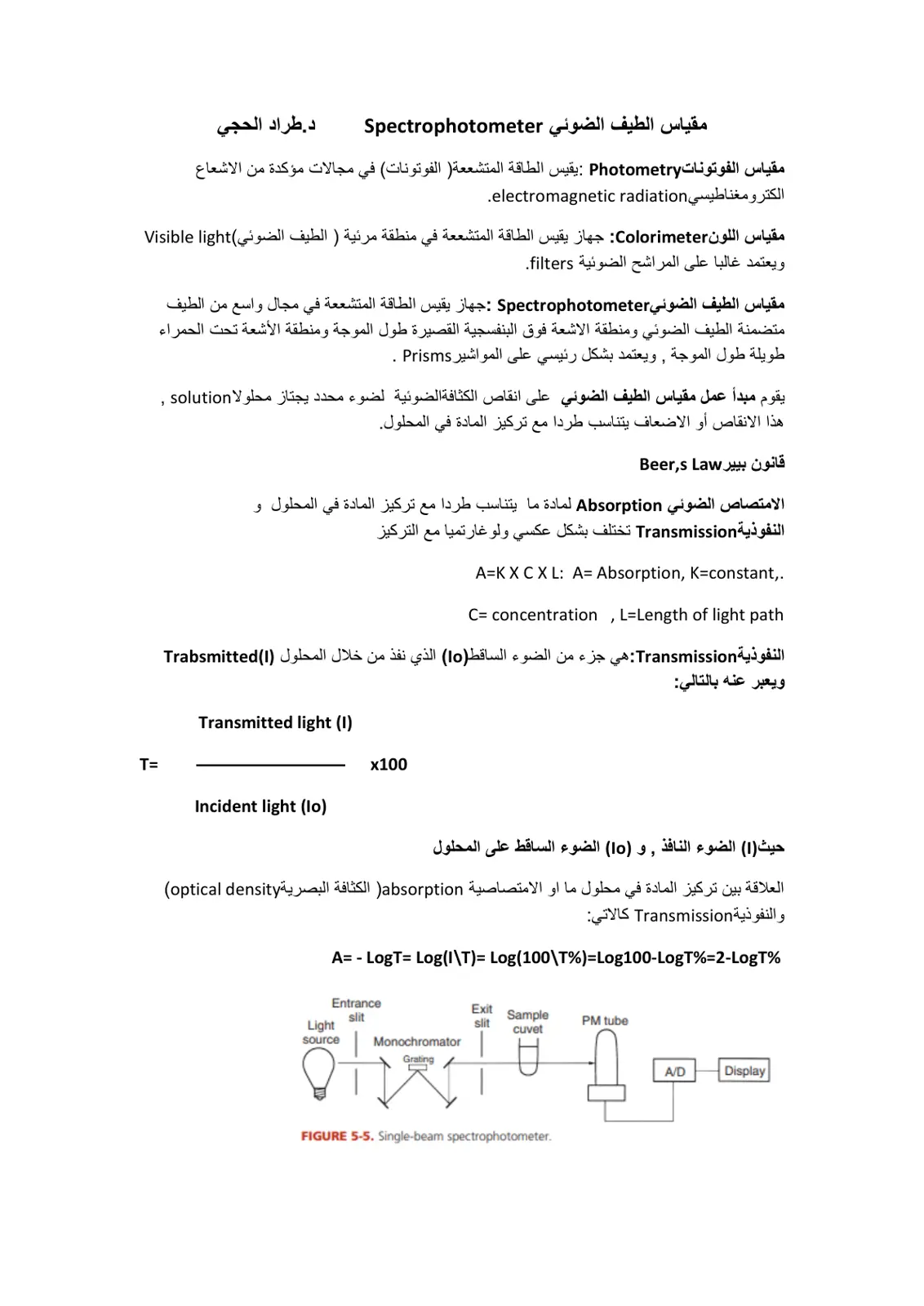 غلاف تقرير مقياس الطيف الضوئي Spectrophotometer